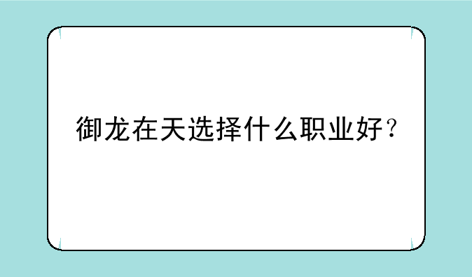 御龙在天选择什么职业好？