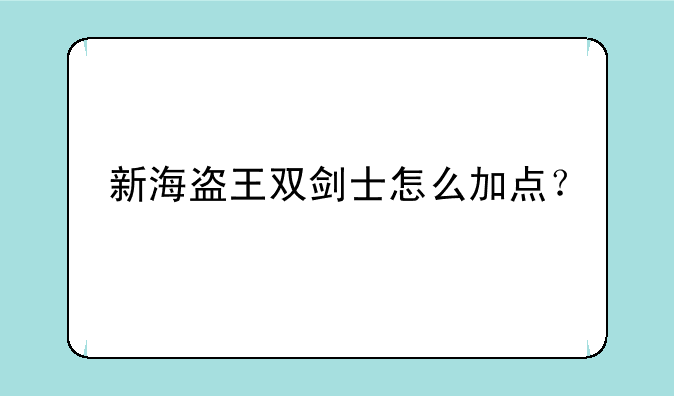 新海盗王双剑士怎么加点？
