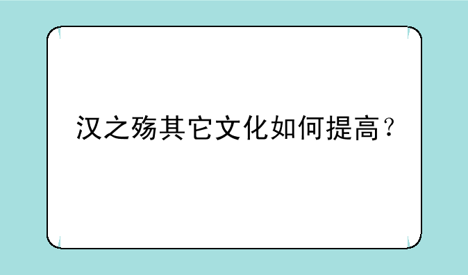 汉之殇其它文化如何提高？