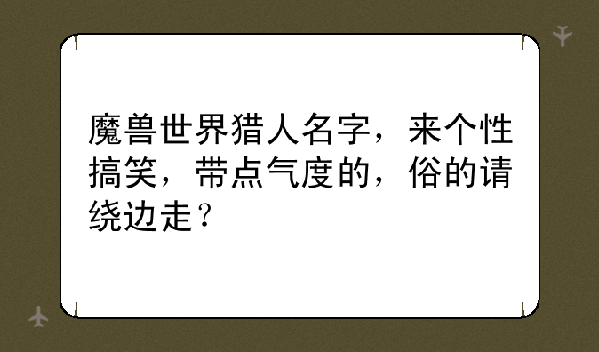 魔兽世界猎人名字，来个性搞笑，带点气度的，