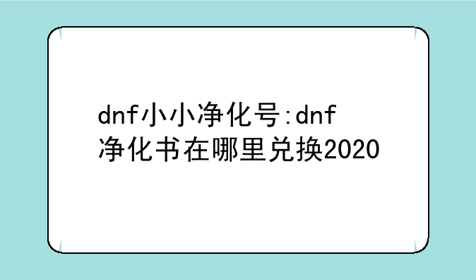 dnf小小净化号:dnf净化书在哪里兑换2020
